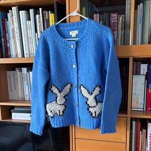 Anthropologie Blue Cardigan with Rabbit Design